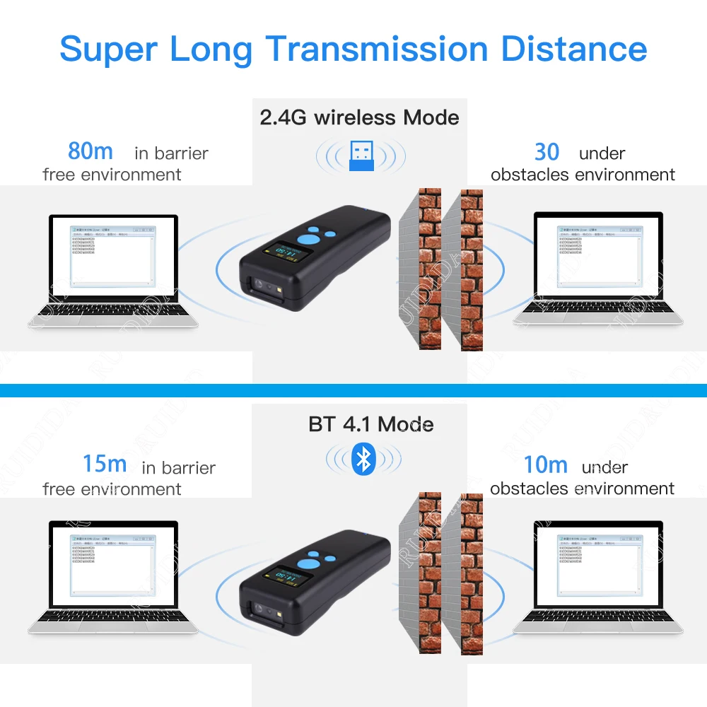 Portable 1D 2D Barcode Scanner Handheld Mini Bluetooth Scanner 2.4G Wireless with Display for Expressman Mobile Phone QR PDF417 fast scanner