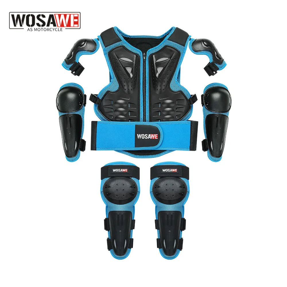 WOSAWE 5-10 Years Old Child Body Protector Motorcycle Waistcoat Armor Kids Motocross DH ATV Dirt Bike Chest Spine Knee Elbow Pad