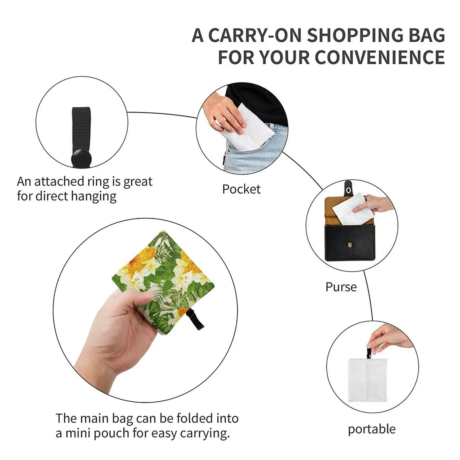 Customized Portable Open Zipperless Shopping Bag Plain Cloth Large Capacity Folding Tote Grocery Organization Bag Custom Pattern