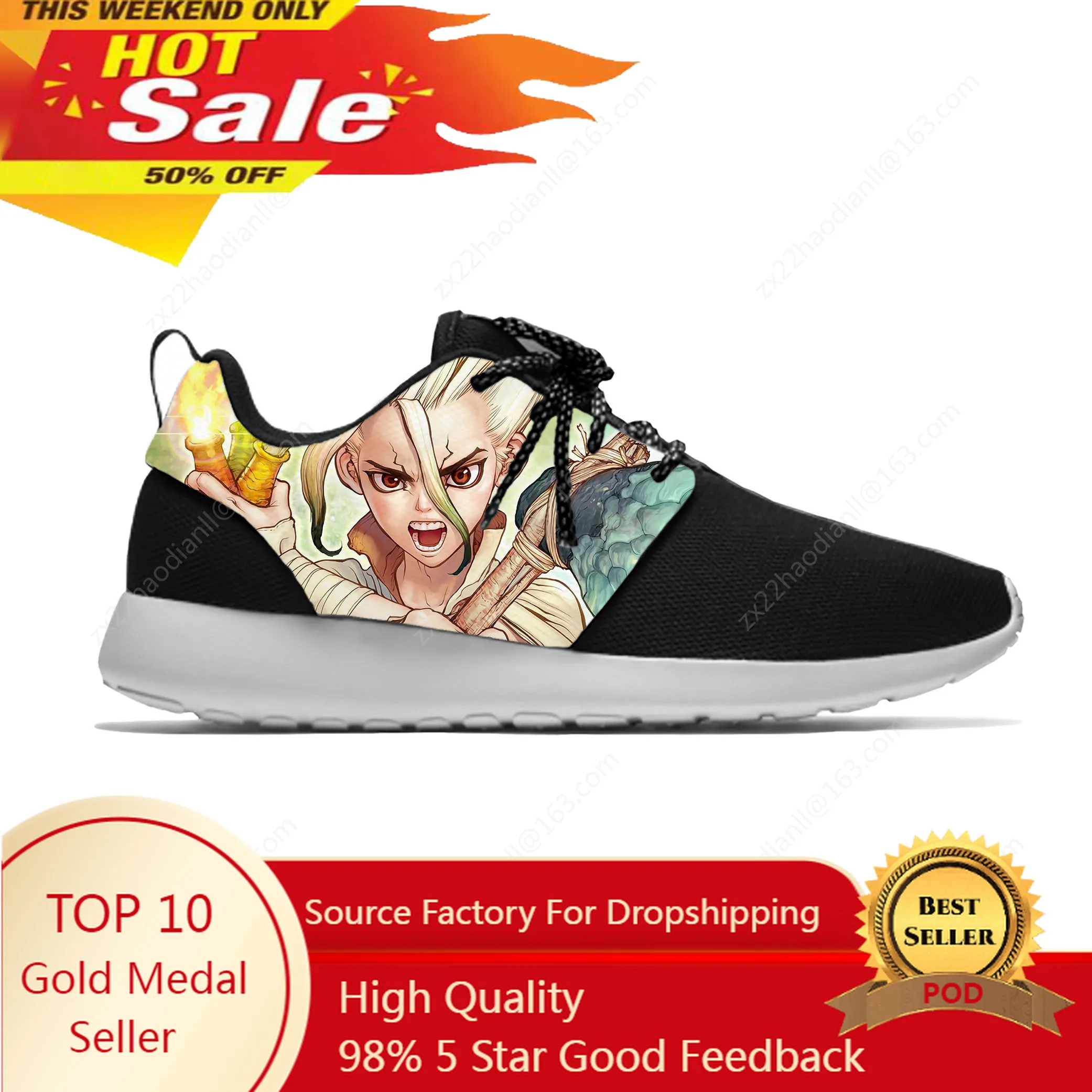 Japanese Anime Manga Dr Stone Ishigami Senku Funny Sport Running Shoes Casual Breathable Lightweight 3D Print Men Women Sneakers