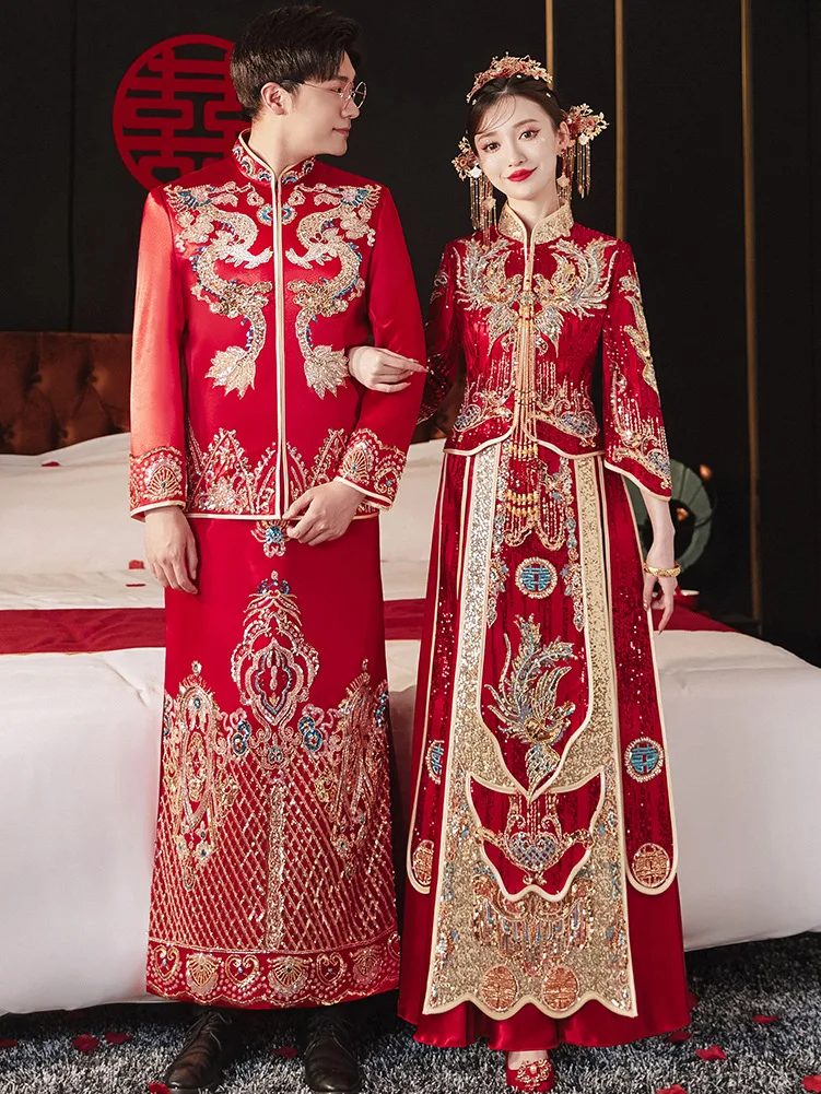 

Bride Dress Wedding Dress Retro Dress Chinese Cheongsam Dress The Bride Toast Clothing Long Section