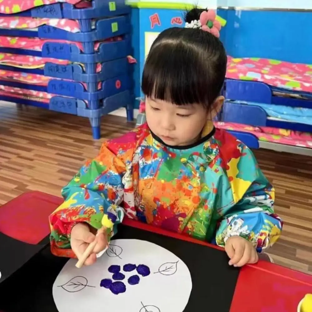 Simple Nylon Children's Painting Apron Art Painting Long Sleeved Reverse Dressing Cloth Cover Baby Eating Bib Boys