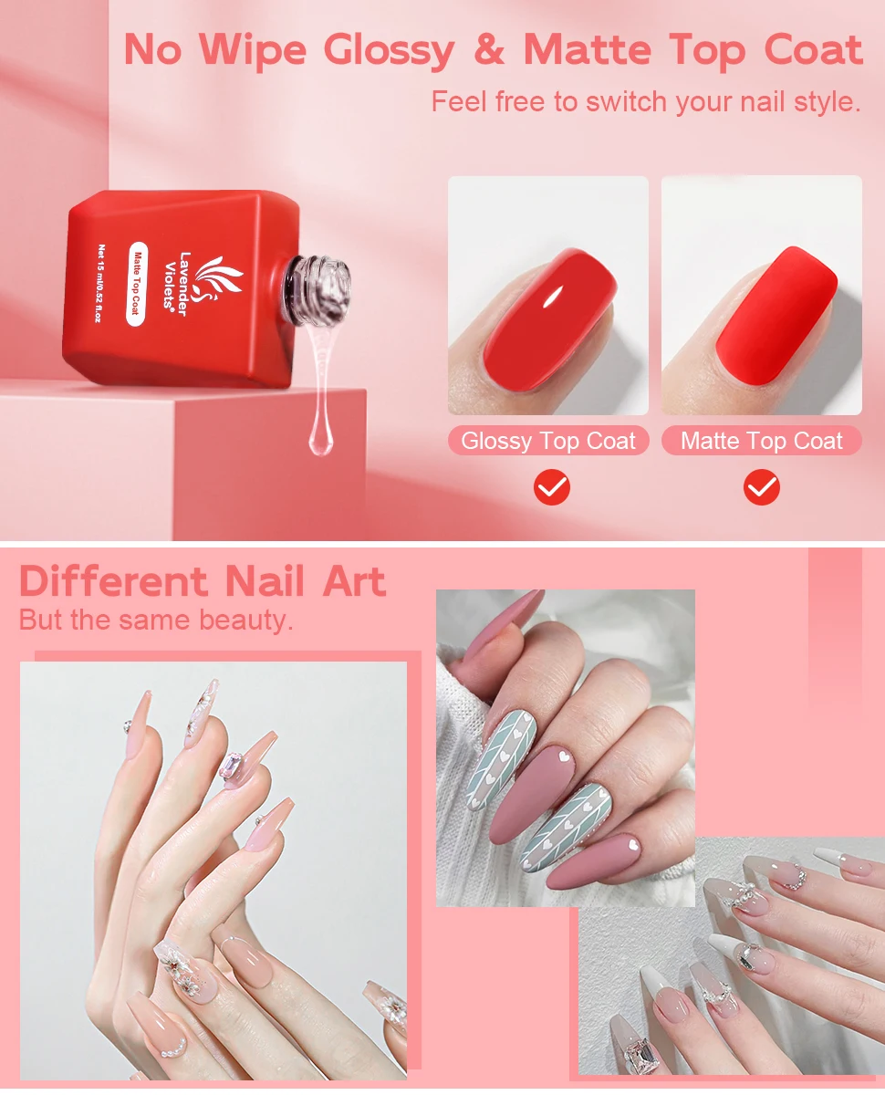 Description Picture 3 of item3pcs 15ml 5 in 1 Builder Base Gel & Glossy Top Coat & Matte Top Coat for Long Lasting Nail Manicure Salon Home Nail Art Design