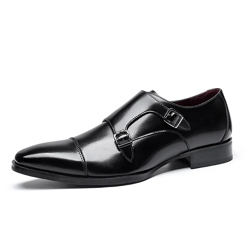 Mens Dress Shoes Genuine Leather Double Buckle Monk Strap Men Shoes Snake Print Cap Toe Classic Italian