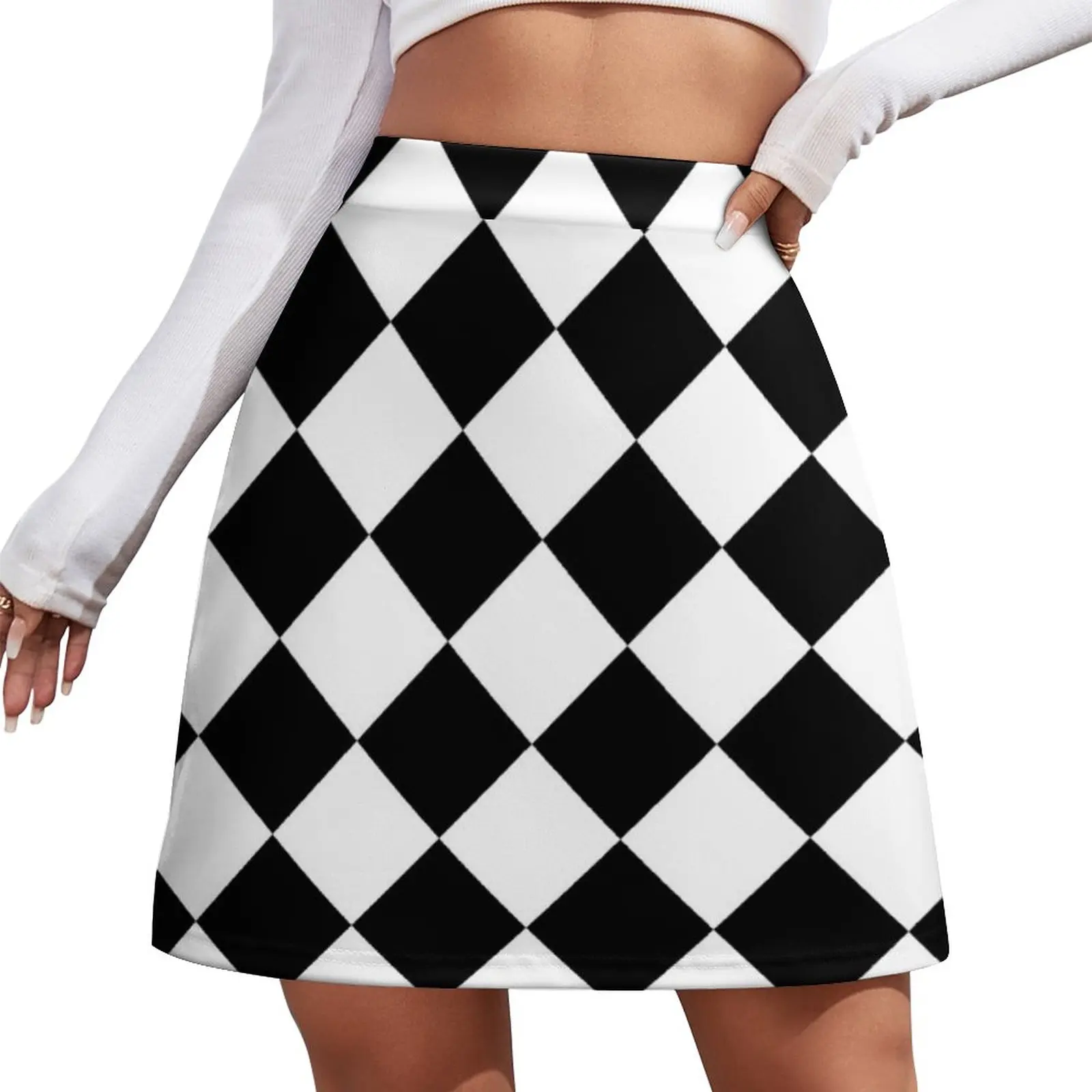 Black & White Diamond Pattern Mini Skirt skirts summer 2023 woman women's golf wear summer midi skirt for women