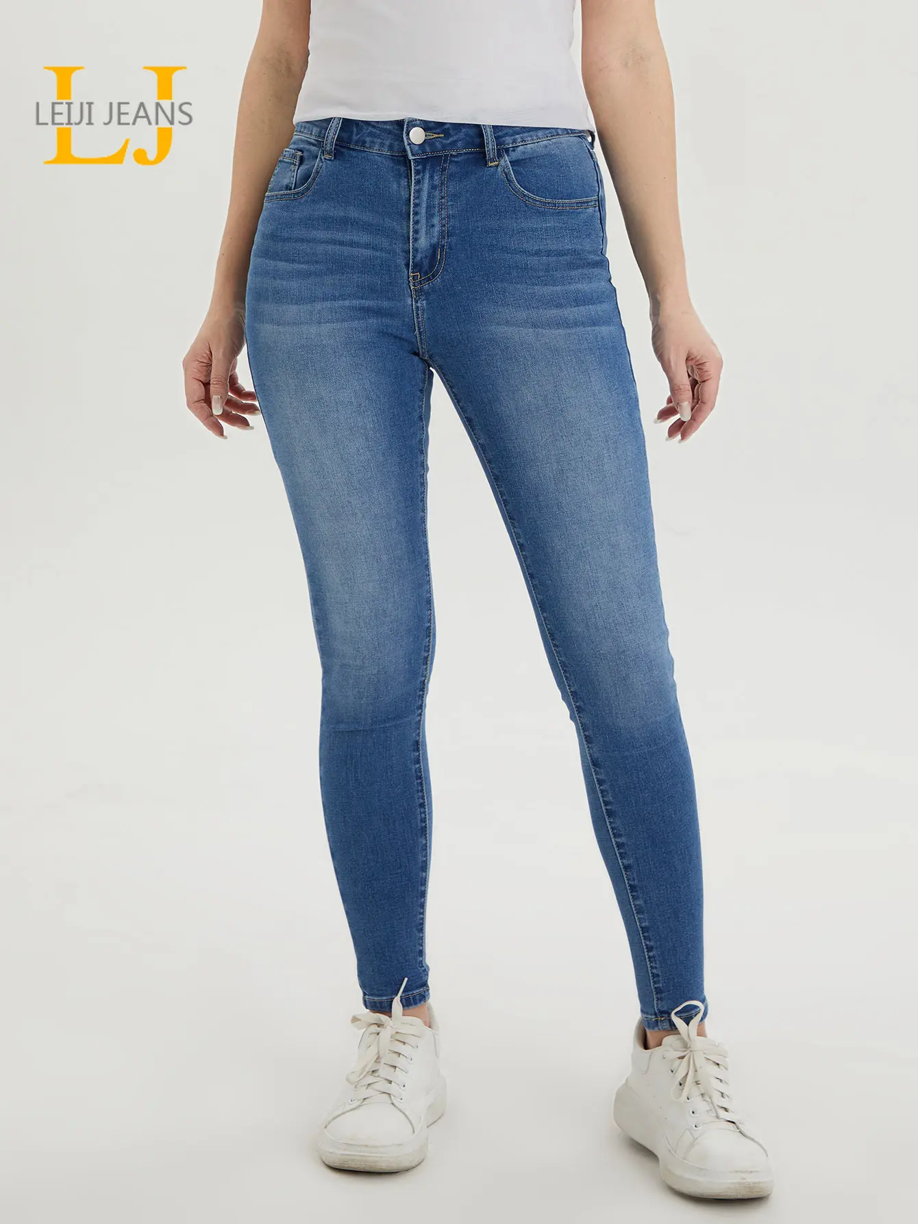 Skinny Women Jeans High Waist Denim Jeans Pants Stretchy Full Length Mom Jeans Pencil Jeans for Women 100kgs Washing Elastic