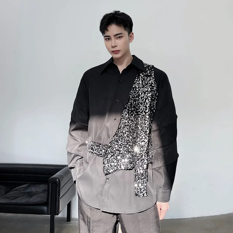 Men Sequin Vests Sloping Shoulder Irregular One Button Shiny Waistcoats Party Nightclub Men's Singer Stage Fashion Vests