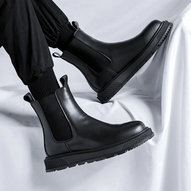 

men luxury fashion chelsea boots brand designer shoes black stylish genuine leather boot punk prom dress platform ankle botas