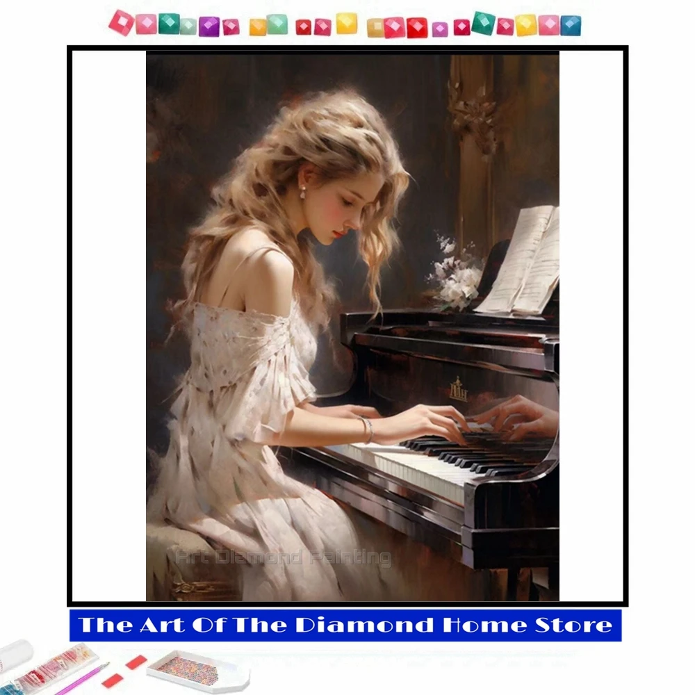 

A Woman Playing The Piano 5D AB Diamond Painting Embroidery Art Cross Stitch Mosaic Pictures Amateur Handmade Home Decor Gift