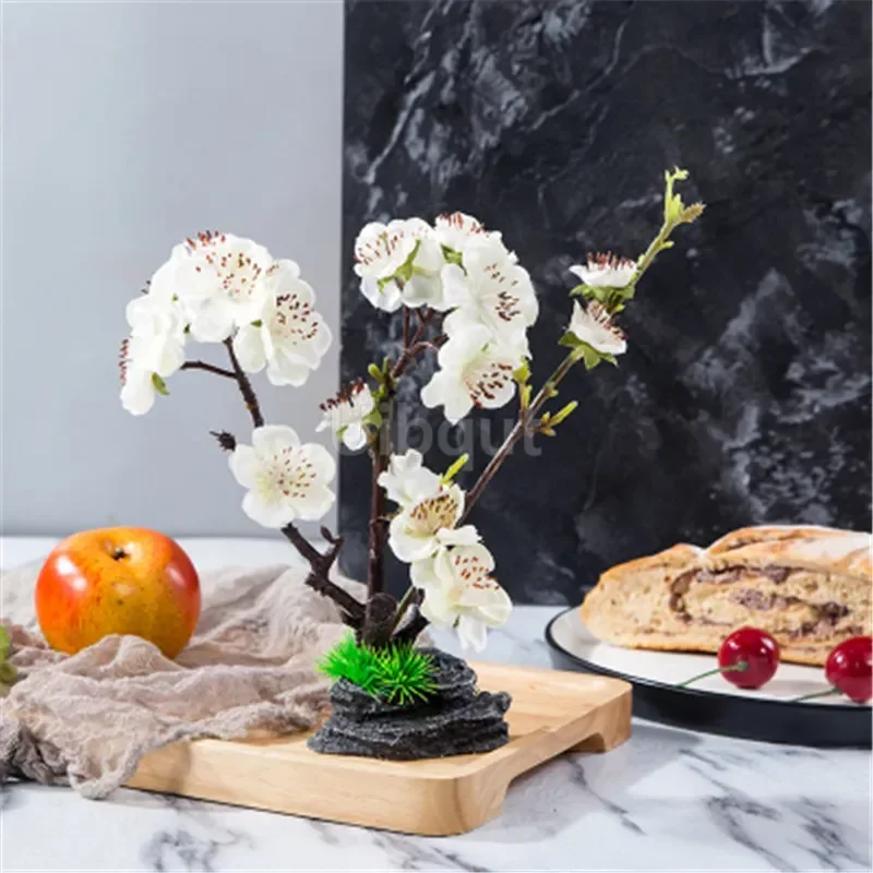 Happyyami 2Pcs Decorative Sushi Plate With Lifelike Artificial Flowers Japanese Sashimi Platter Ornament For Home Hotel And Desktop
