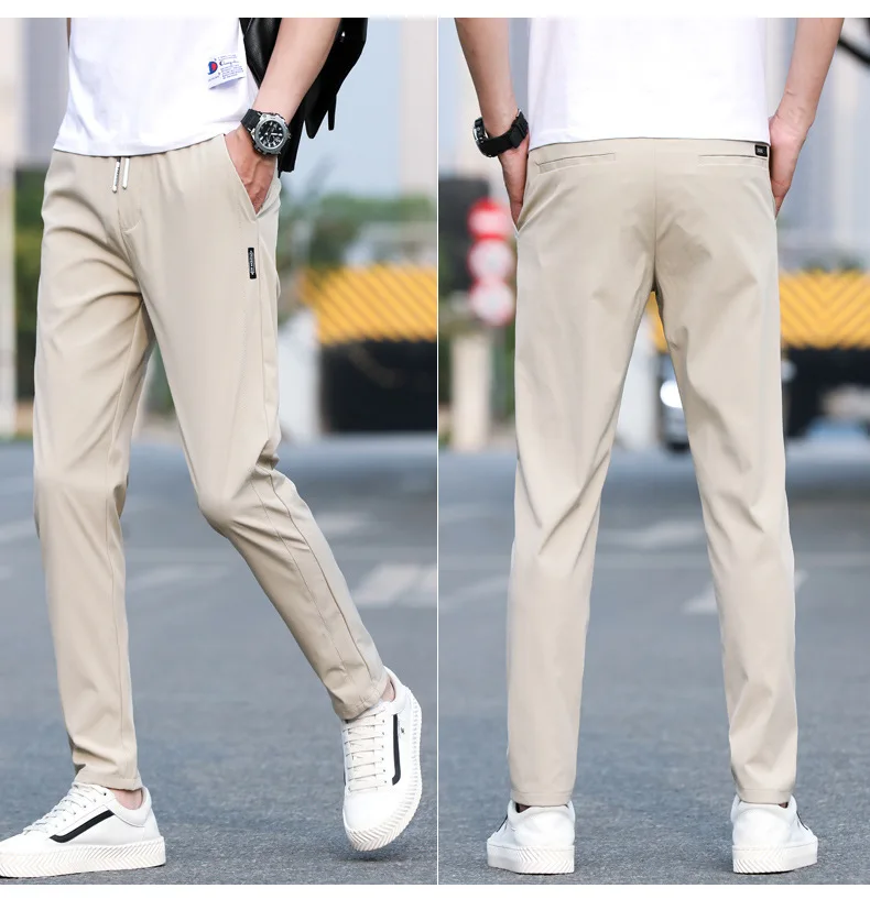 FALIZA Mans Casual Pants Korean Style Tactical Fashion Brand Straight Summer Thin Cargo Pants Men Breathable ElasticTrousers best business casual pants