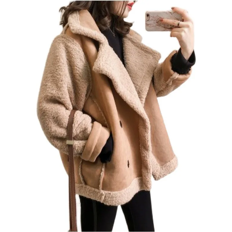 

Winter New Big Polo Collar Fashion Women's Loose Casual Fur One Piece Coat