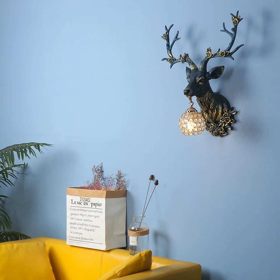 Weiße Harz Hirschkopf Wandleuchte - Rustikale Beleuchtung Für Wohnzimmer | Bauernhaus Stil