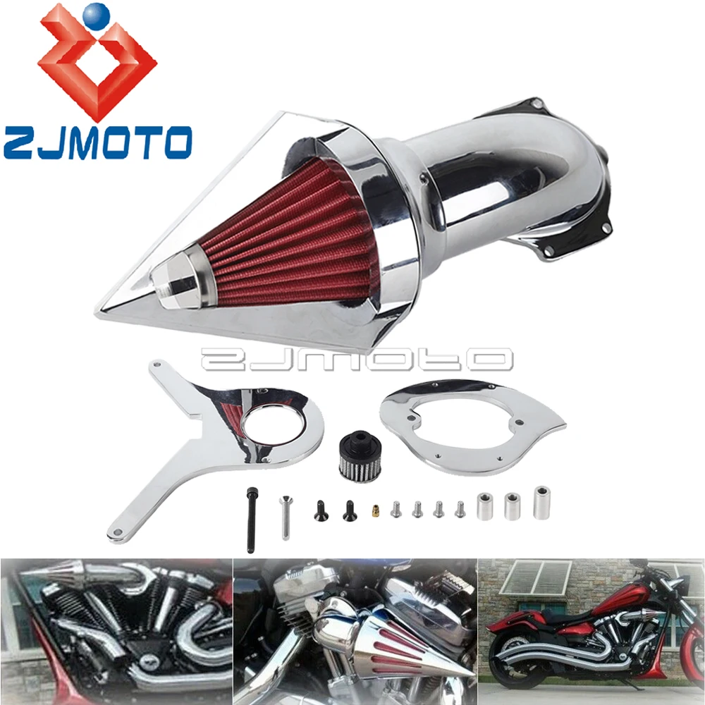 

Моющийся полный воздушный фильтр для Honda Shadow Aero 750, мотоциклетный хромированный заготовка, алюминиевый конус, шипы, воздухозаборник, комплект для очистки