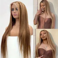 Perruque en cheveux humains densité 200, raide, avec mèches, 5x5, blond ombré, perruque en dentelle HD, 13x4, frontale en cheveux humains colorés, pré-épilée 1