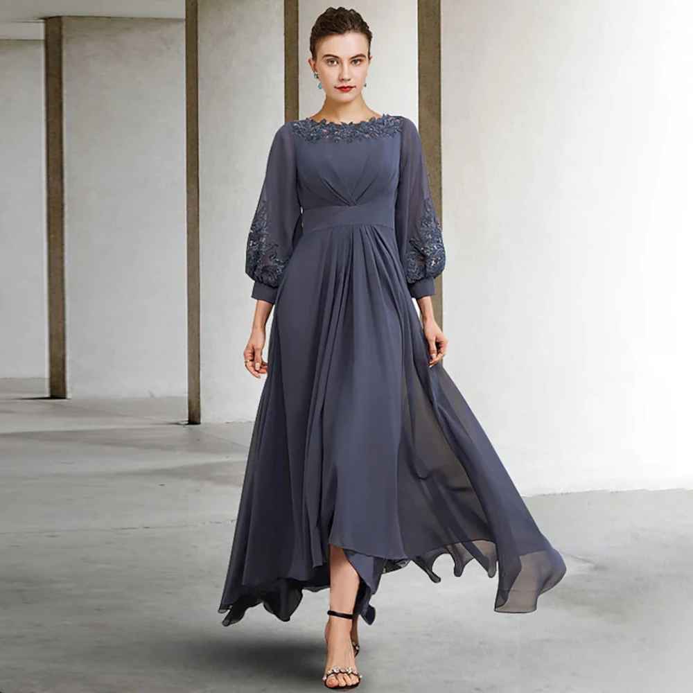 

Bridal Dress Classic Chiffon Applique Sequin Lace Mom Evening Gown Three Quarter Sleeve Women's Dress