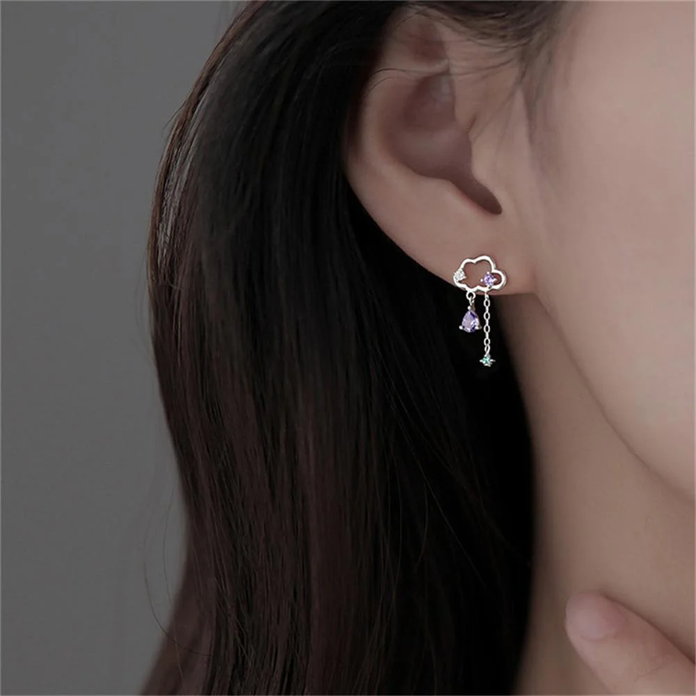 Accessories for Women Korean Asymmetric Cloud Rain Earrings for Women Crystal Zircon Long Chain Tassel Earring Aesthetic Jewelry