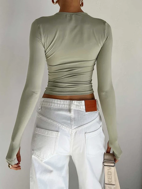 Women Tight White Crop Top Tee Shirts  Tight White Long Sleeve Shirt Women  - Women - Aliexpress