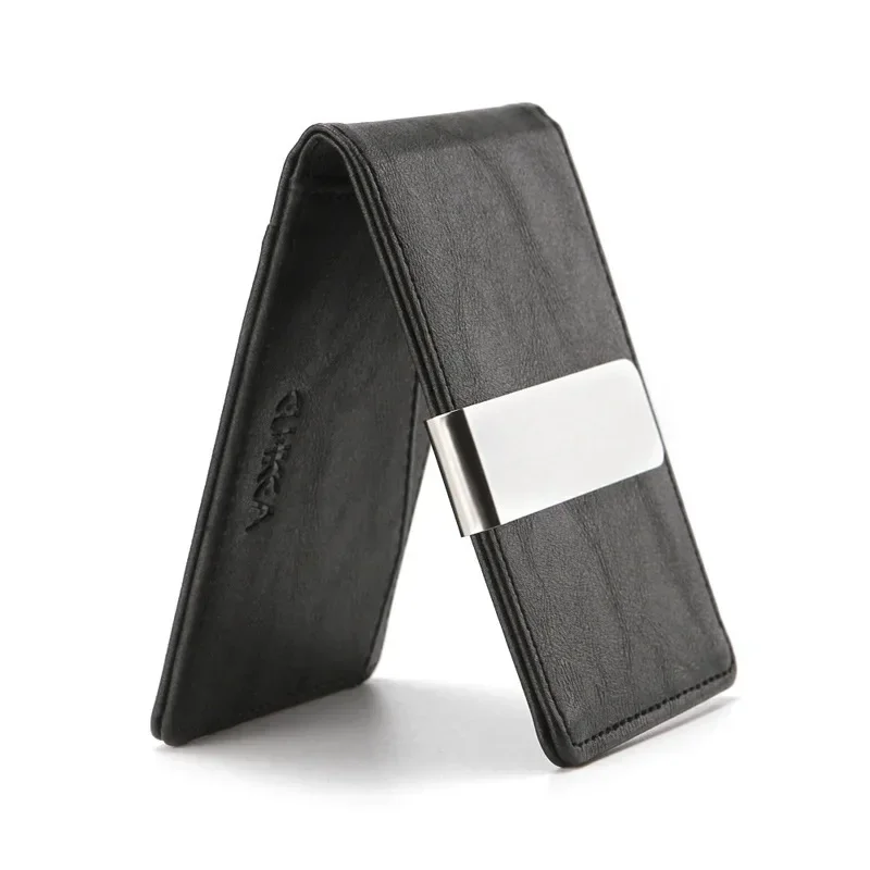Men s Leather Money Clips Wallet Multifunctional Thin Man Card Purses Women Metal Clamp For Money Cash Holder metal money clip