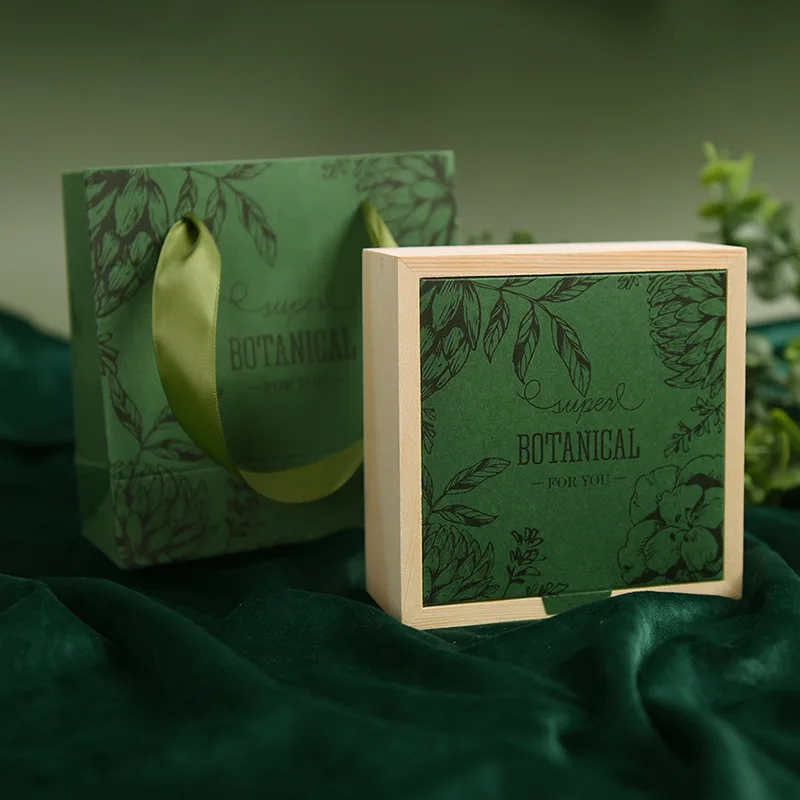 Custom logo printed luxury Green wooden candy box suit