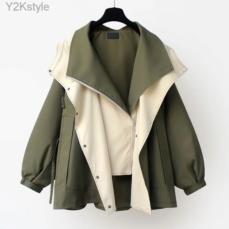 Loose Design Hooded Trench Coats Korean Women Patchwork Big Size 5xl Streetwear Gabardina Jackets Casual Windbreaker Abrigos New