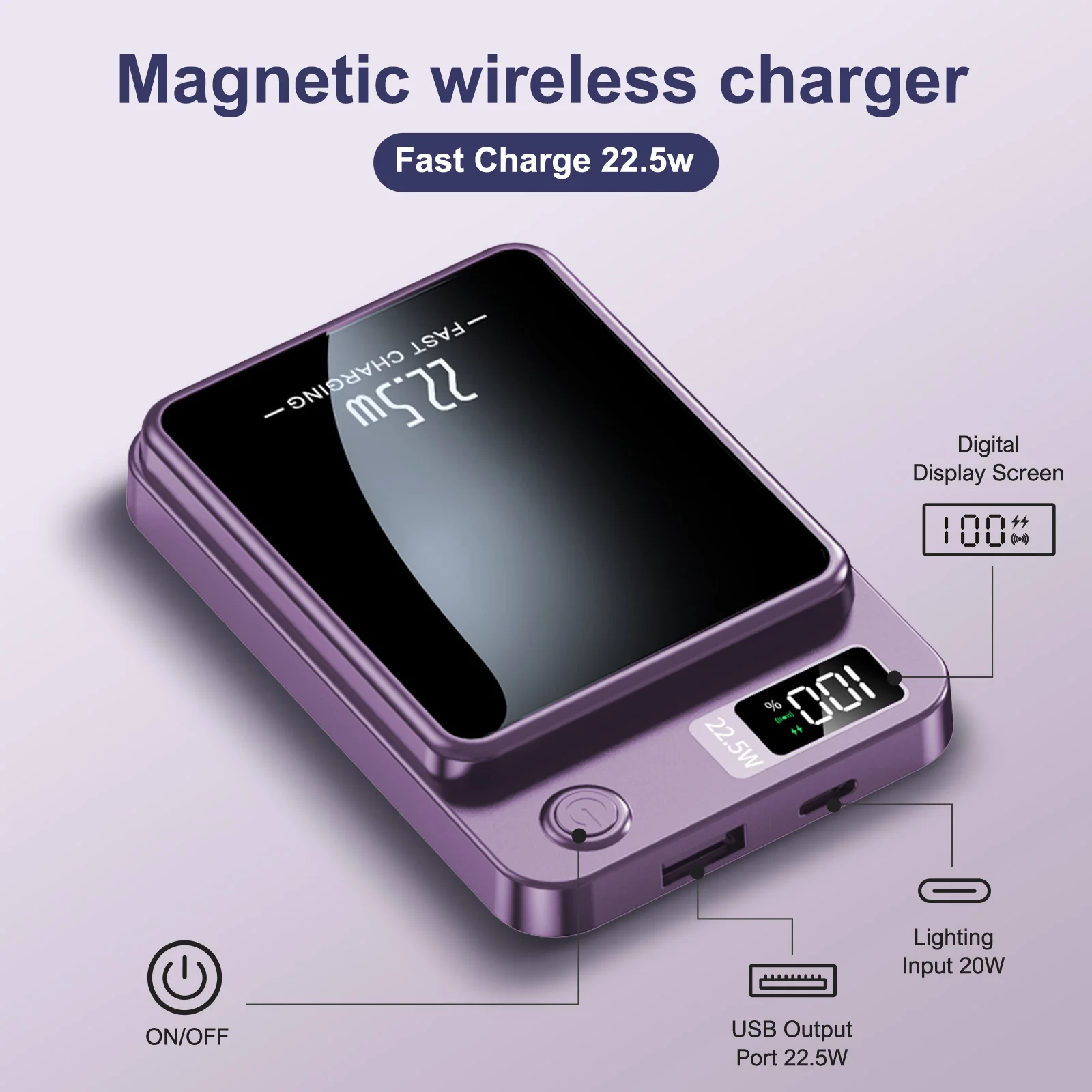 10000mAh Magnetic Wireless Power Bank PD22.5W Fast Charging Portable External Battery Adapter For Magsafe iPhone Huawei Samsung