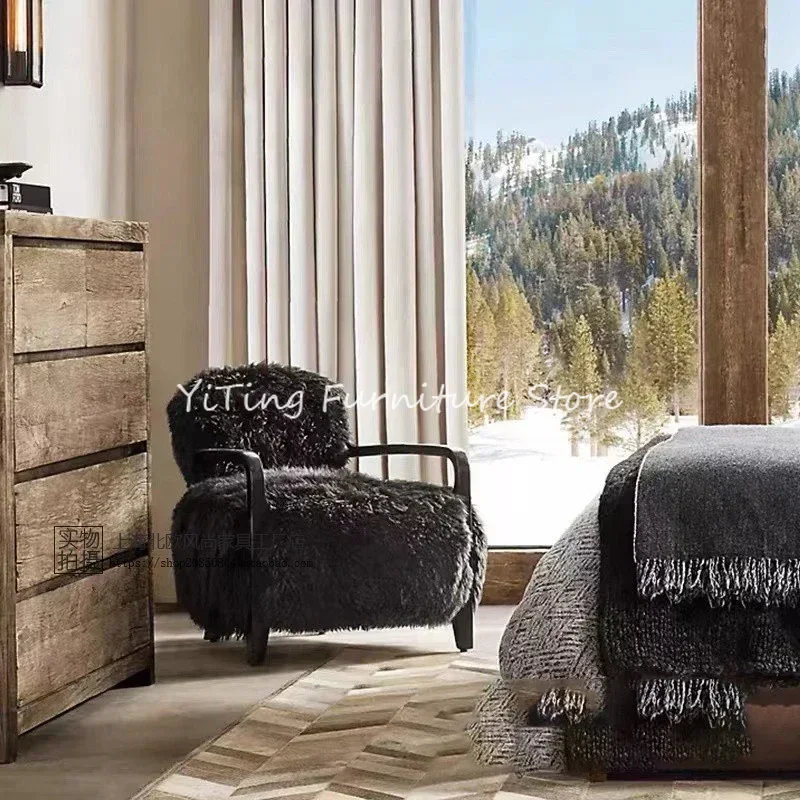 Nordic Solid Wood Imitation Wool Leisure Living Room Chair Modern Simple Designer Lazy Single Sofa Chair Sillas Furniture