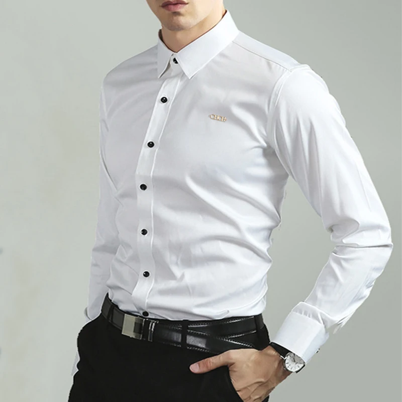 

Classic Men's Monochrome Fashion Casual Ultra-thin 2023 New Autumn Solid Standing Collar Long Sleeved Business Men Shirt