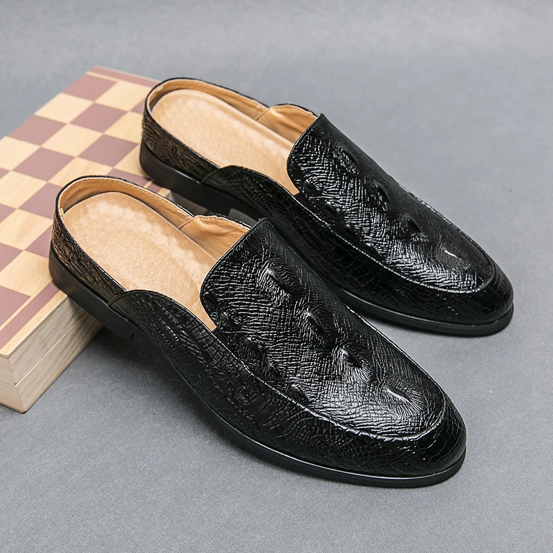 

Summer Half Shoes For Men Leather Shoes Luxury Brand Mules Men Casual Shoes Slip On Driving Loafers Outdoor Business Slippers