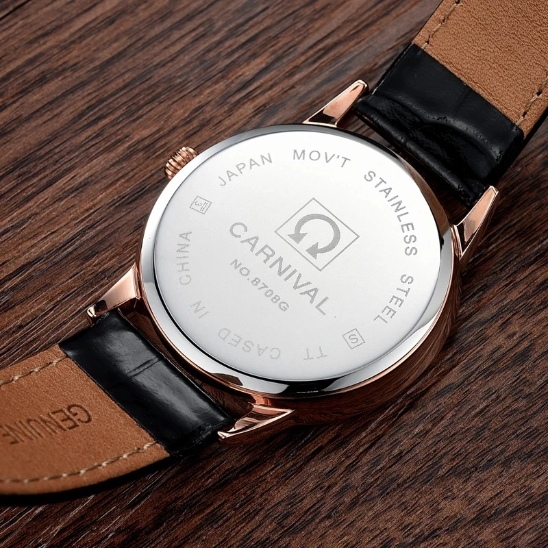 Montre Homme Carnival Brand Luxury Quartz Watch for Men Fashion Small Second Leather Strap Wrist Watch Waterproof Reloj Hombre
