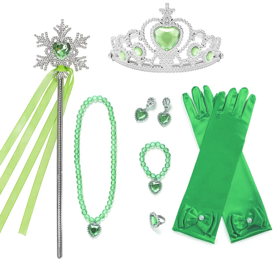 Girls Frozen Elsa Anna Cinderella Princess Accessory for Cosplay Dresses Bowknot Gloves Crown Wand Neacklace Bracelet 4