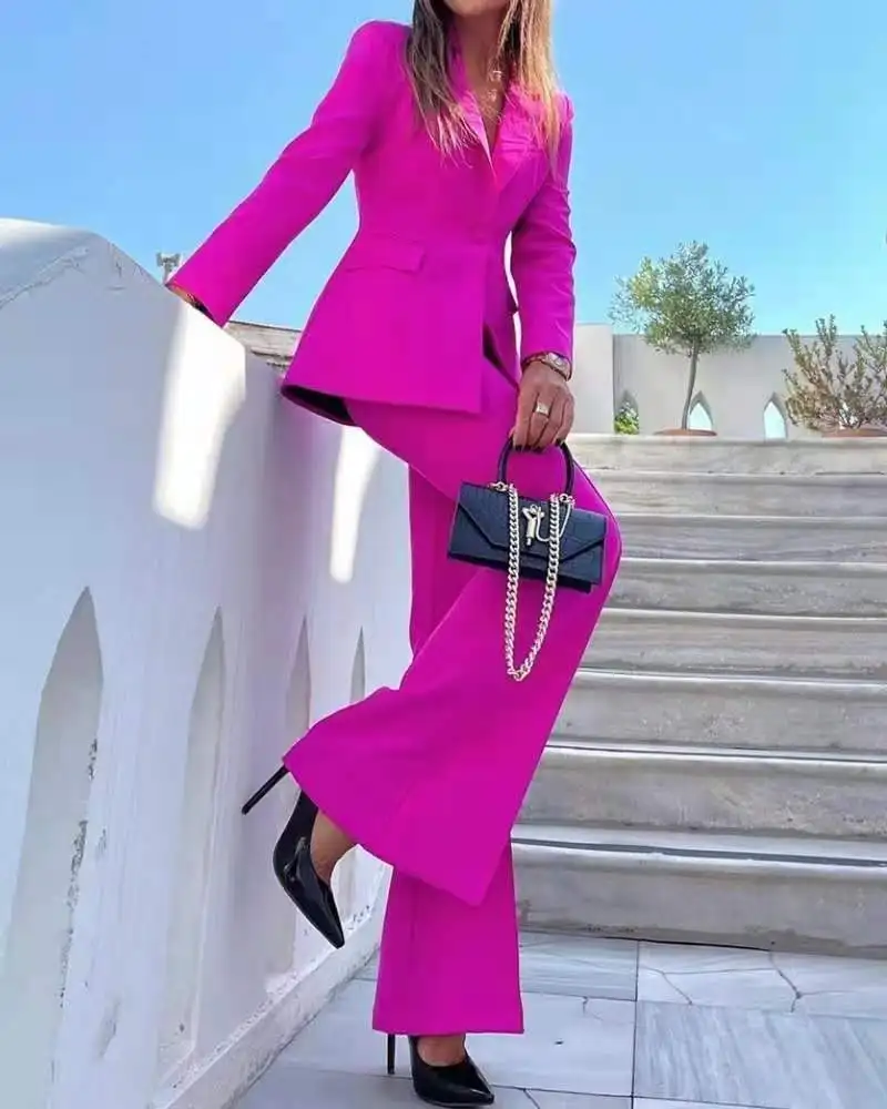 

Lansboter Purple Women's Suit Professional Dress Fashion 2 Pieces One-button Cloth Button Medium-length Suit And Flared Pants