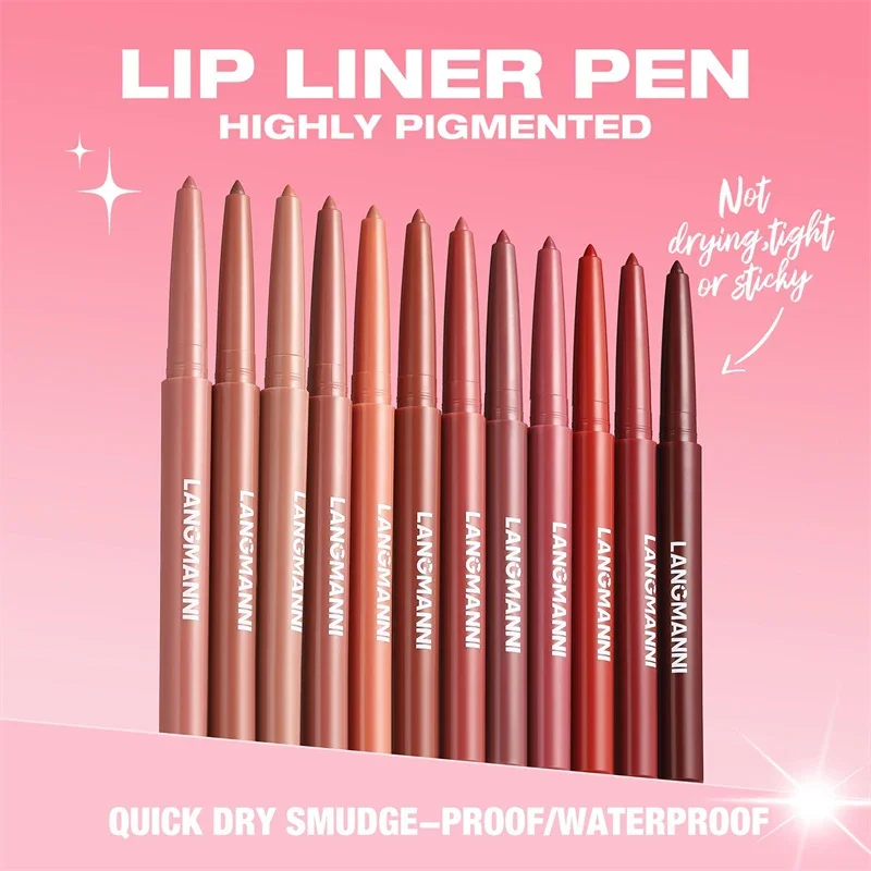 12 Colors Waterproof Lip Liner Pencil Matte Red Brown Plumping Lip Stain Long-Lasting Smooth Perfect Outline Filling Lips