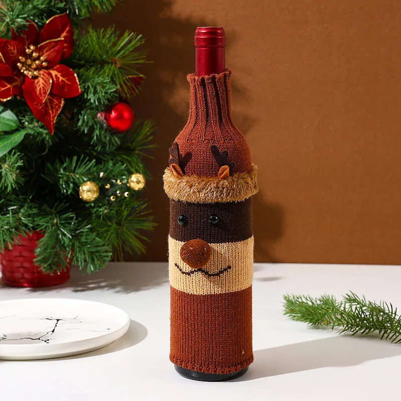 thumbnail image 1 of Christmas decoration knitting cartoon wine bottle set restaurant atmosphere layout dressing old man Snowman elk optional, 1 of 4