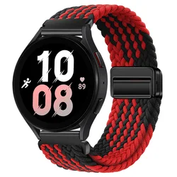 Nylon Braided Solo Loop Strap with Magnetic Buckle - Available in 22mm and 20mm Sizes - 20mm Universal (Black red)