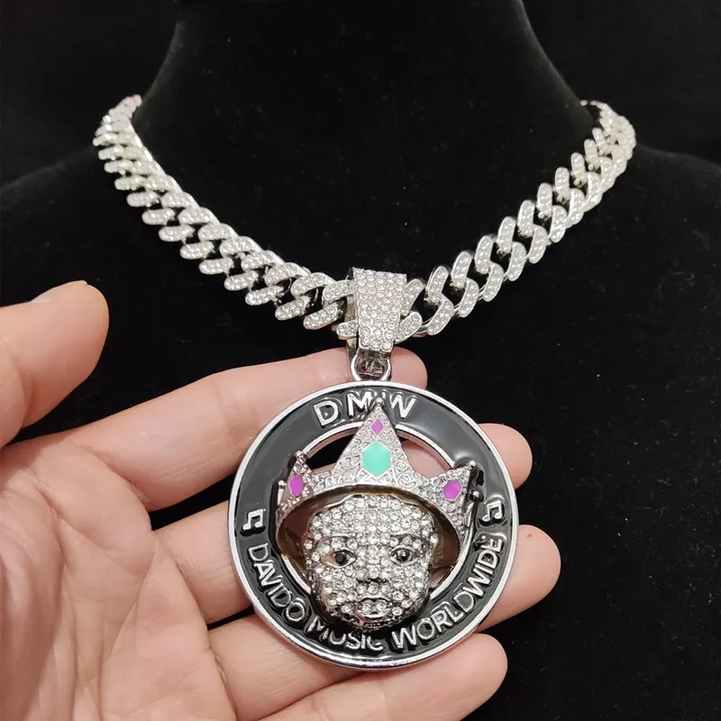 Men Women Hip Hop Baby with Crown Pendant Necklace Cuban Chain