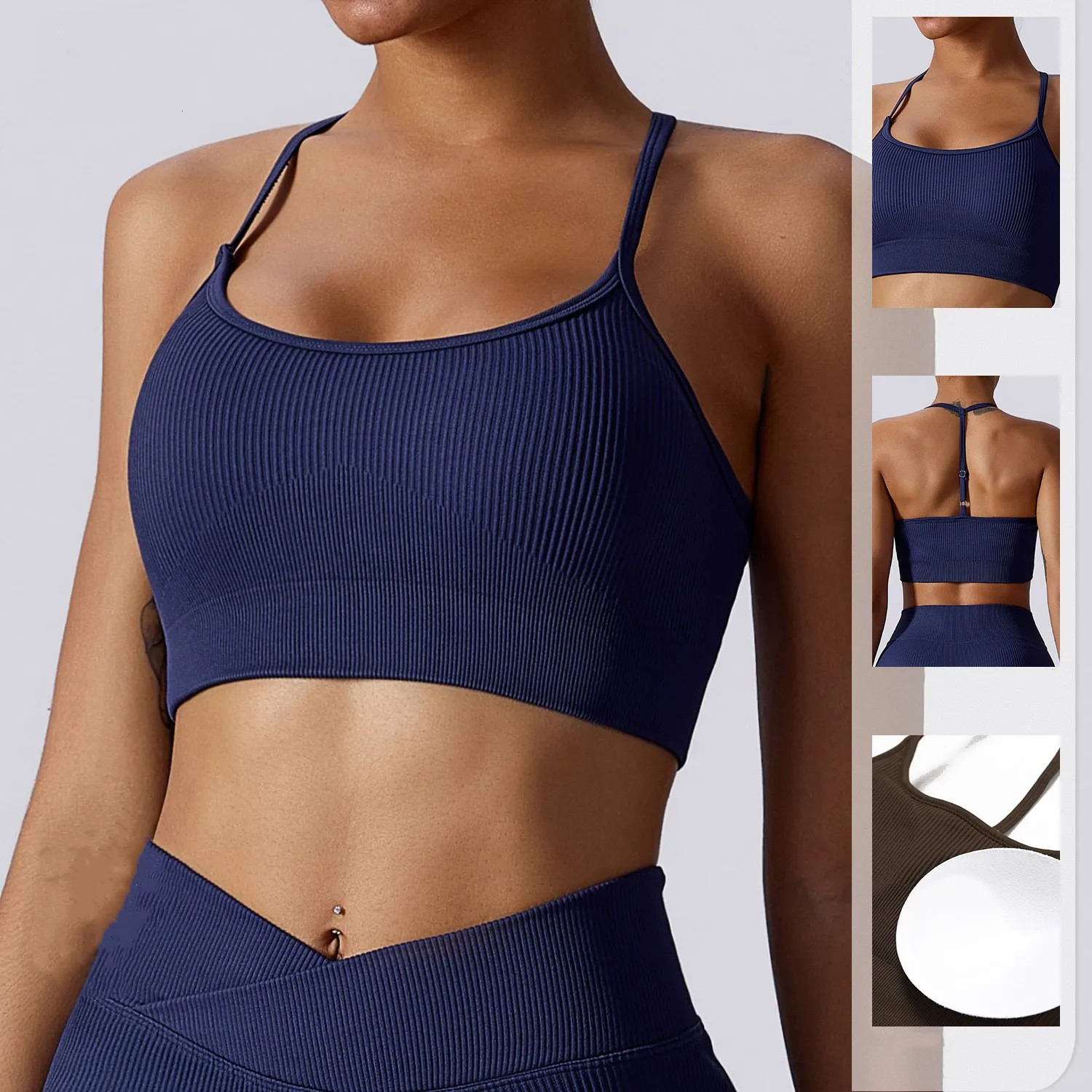 

Women's Seamless Threaded Yoga Bra Quick-drying Breathable U-shaped Neckline T-shaped Beauty Back Gym Wear Gym Workout Wear