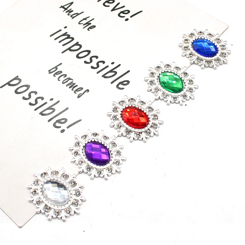 10 Stück 25 * 28 mm ovale, flache Strass-Knöpfe aus Legierung für Stirnbänder, Kleiderdekoration, DIY, romantische Hochzeitsdekoration, Kunsthandwerk – Detail 6