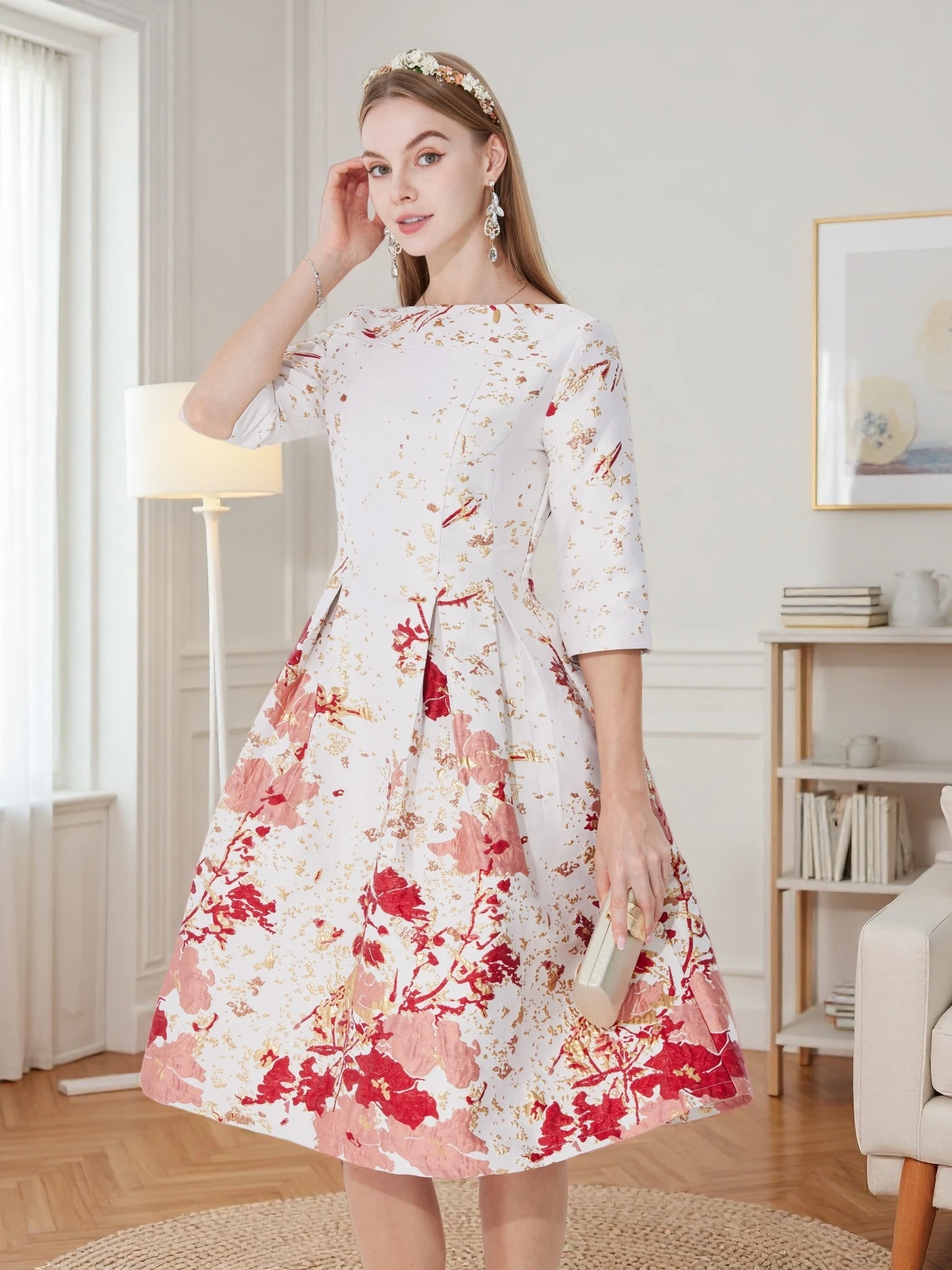 DEVCHATA Women's Floral Party Dress Luxury Mid-Long Jacquard O-neck Ladies  Fashion Spring Formal Dress Elegant Vestidos - AliExpress 200000345