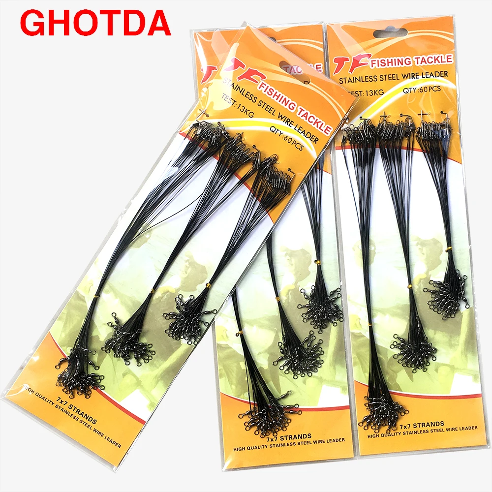 60pcs 15/20/25cm  Anti Bite Steel Fishing Line Titanium Steel Wire Fishing Leader with Swivel Fishing Lure Accessories Pike Bass 4