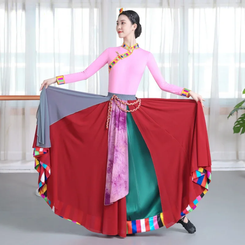 Tibetan Dance Costume Art Test Skirt National Traditional Costume Stage Wear Tibetan Outfit Long Skirt Hmong Minority Dress