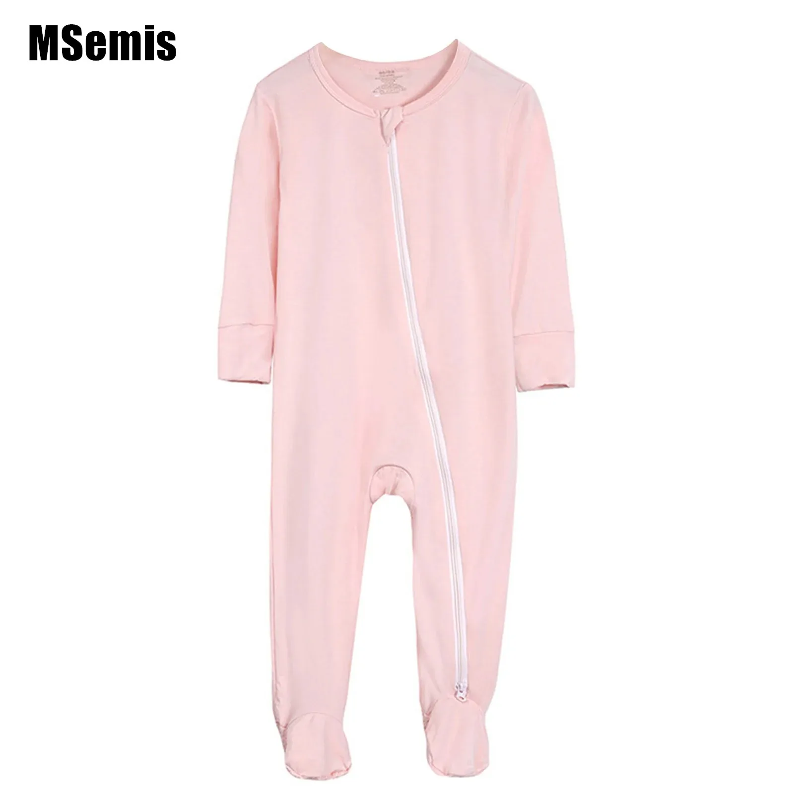 Newborn Baby Unisex Casual Romper Bamboo Viscose Footed Pajamas Toddler Long Sleeve Front Slant Zipper One-Piece Footies