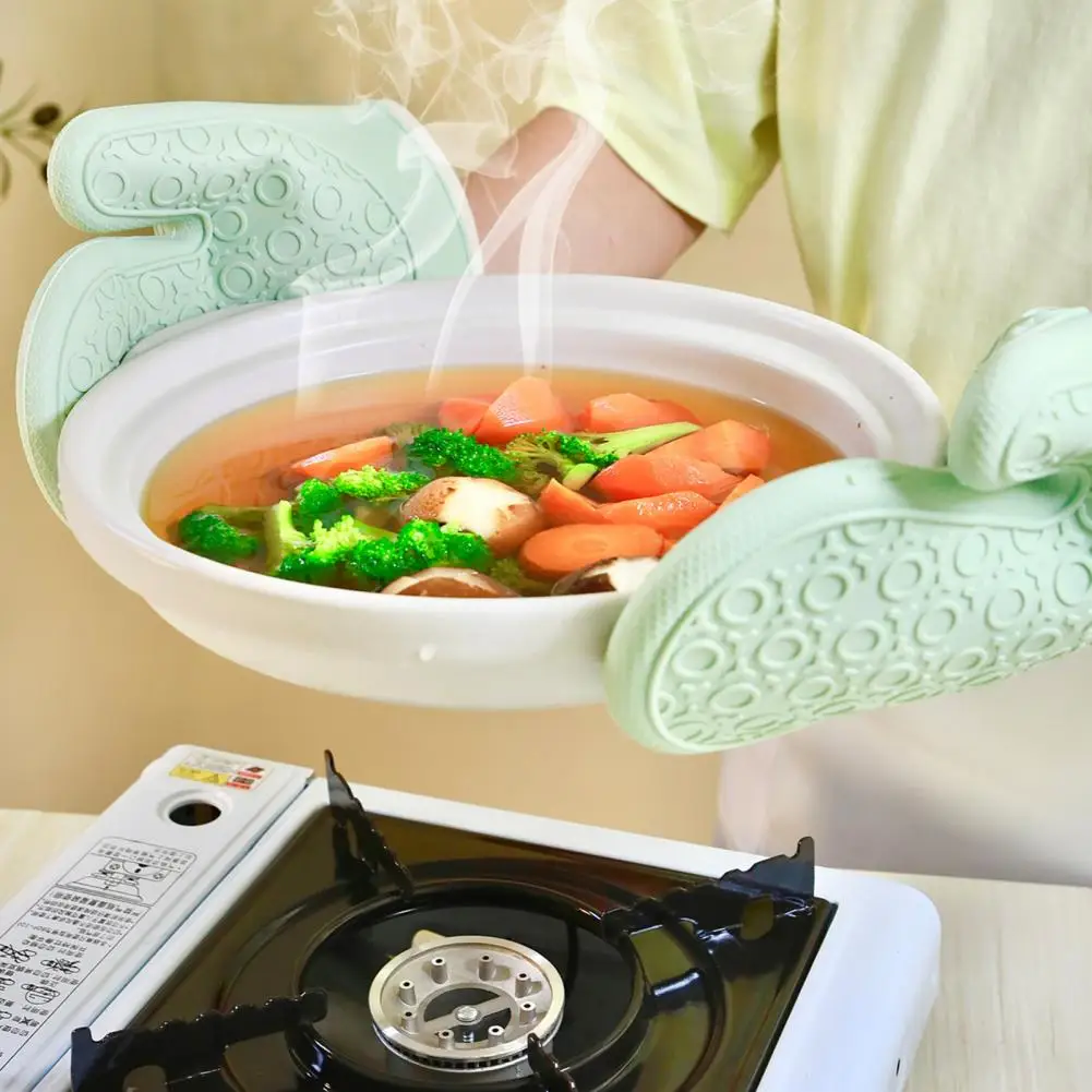 Kitchen Oven Mitt Long Microwave Gloves Thick Cotton Lined Silicone Oven Mitt for Kitchen Baking Anti-scald Anti-slip Heat