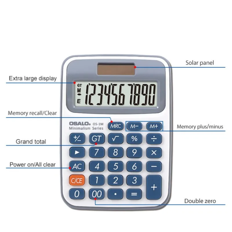 Solar Dual Power Minimalist 10-Digit Student Calculator with Tax Rate Function