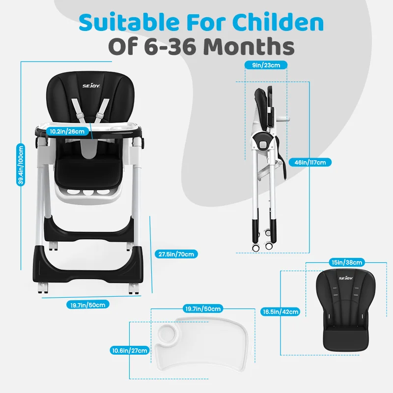 8-Position Adjustable Baby High Chair with 4-Recline Seat,