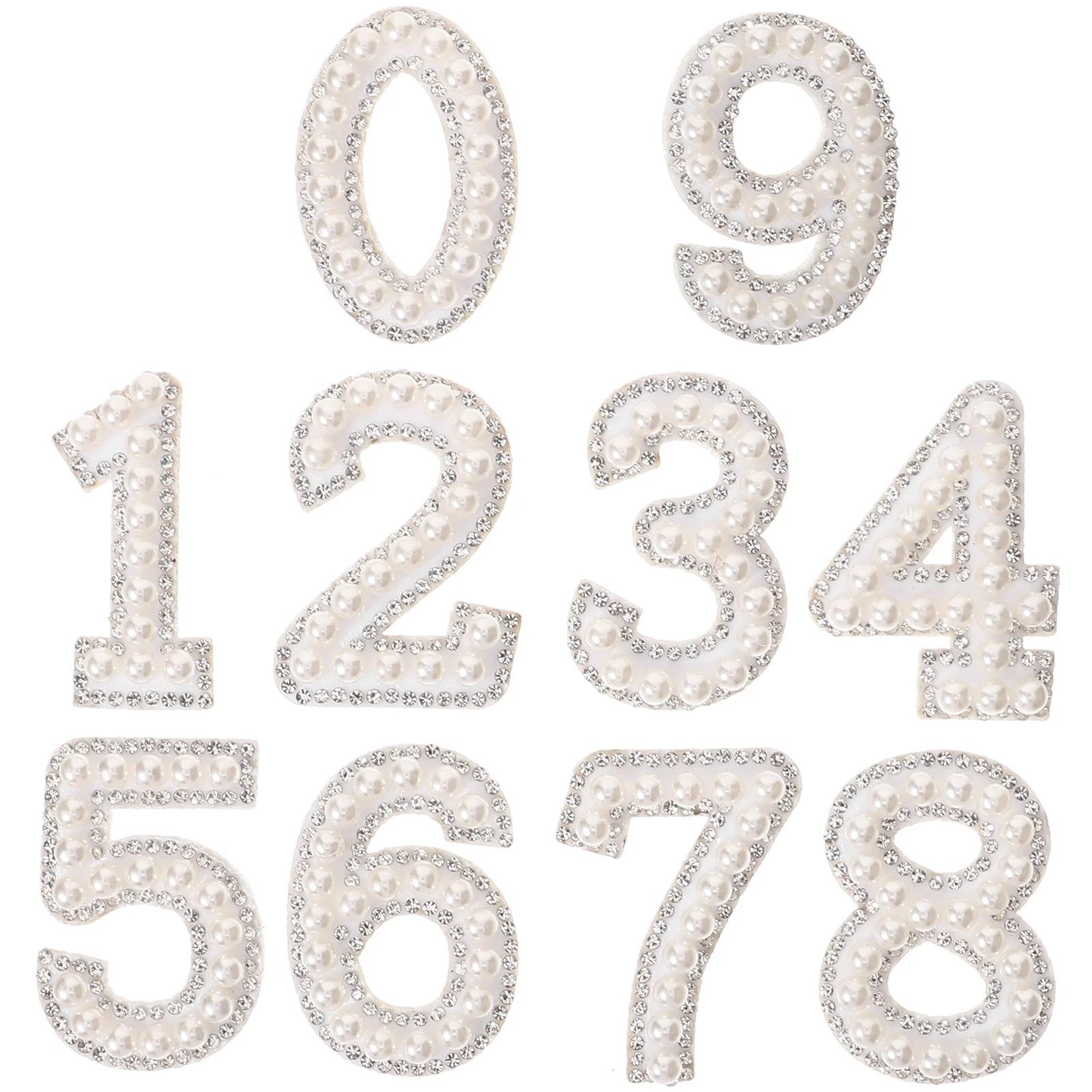 

10Pcs Number Patches Pearl Rhinestone Iron On Appliques Embroidery Stickers Diy Sew On Cloth Scrapbook Backpack Handbag