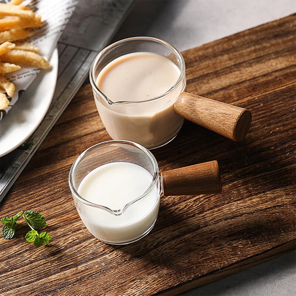 50/100ml Wood Handle Glass Espresso Measuring Cup Milk Cup Multi-functional Kitchen Measure Mug Coffee Supplies Clear measuring cup