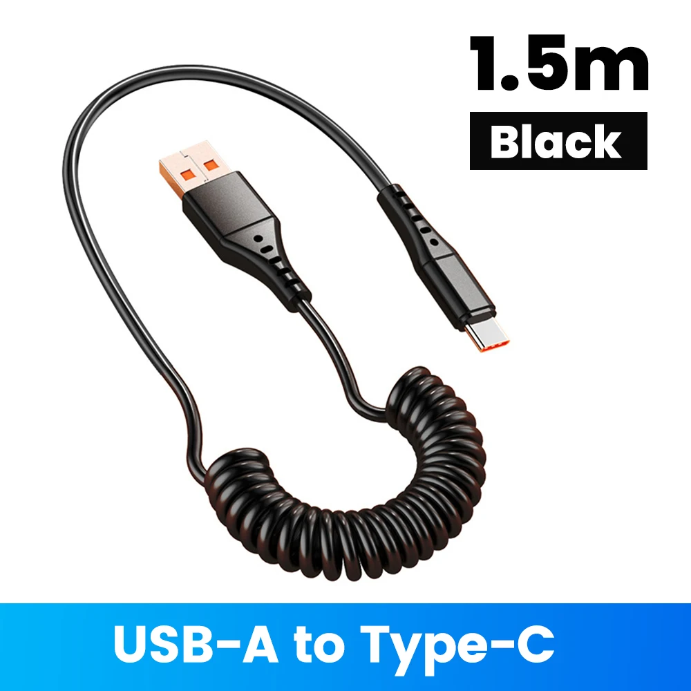 120W USB A to Type C Fast Charge Telescopic Car Charger Cable