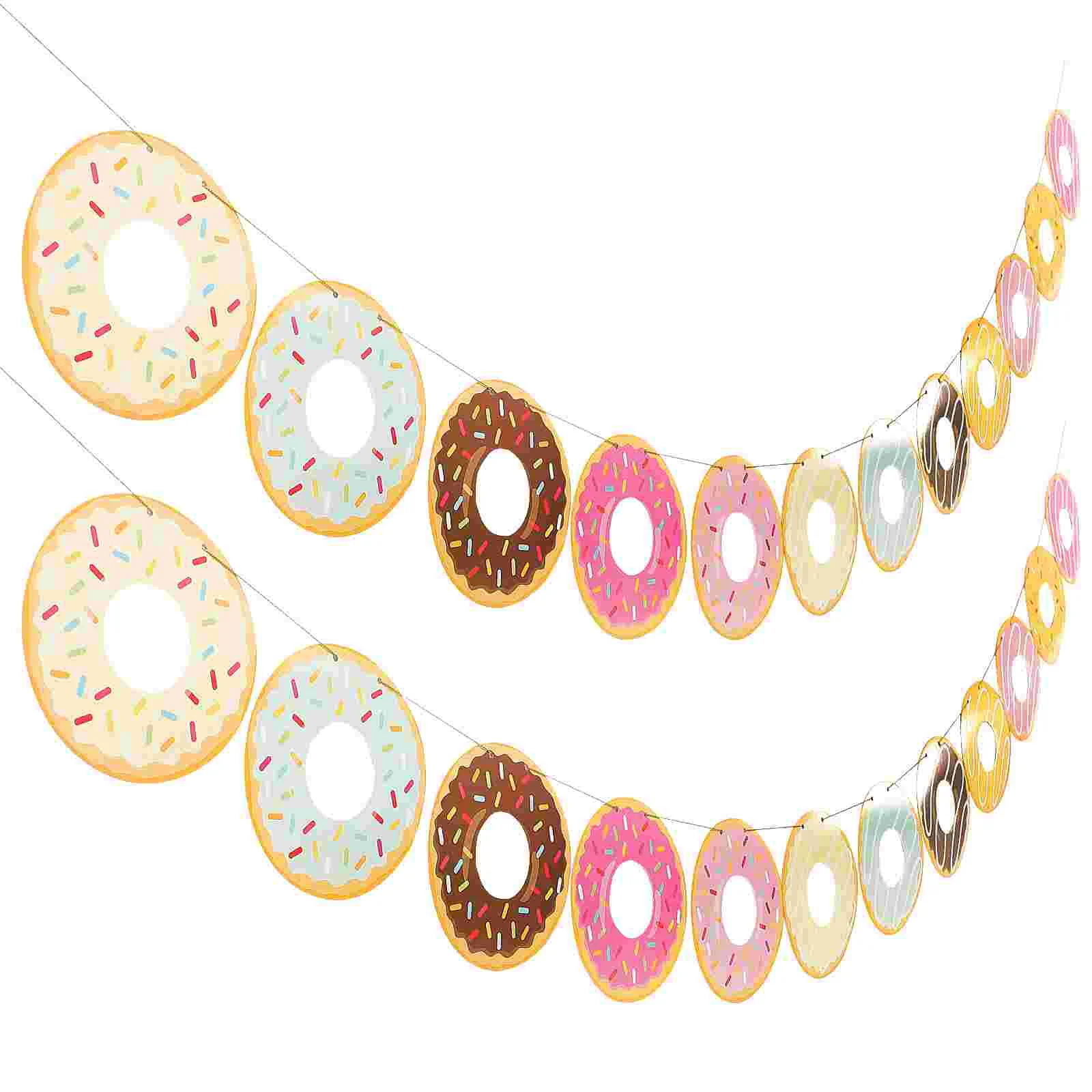 

2 Pcs Donut Pull Flag Doughnut Banner Birthday Party Decors Paper Dount Theme Banners