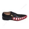 Black Graffiti White Leather Men Derby Pointed Toe Thick Heel Eye Totem Low Flat Shoes Spring Lace-Up Loafers Party Wedding Shoe 6